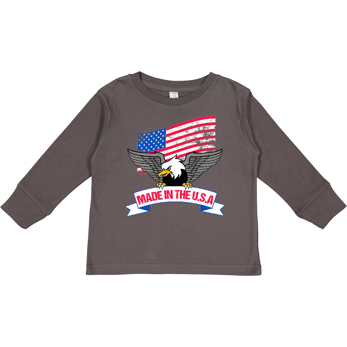 Inktastic American Flag Made In The USA With Bald Toddler Long Sleeve T-Shirt U - Picture 2 of 4