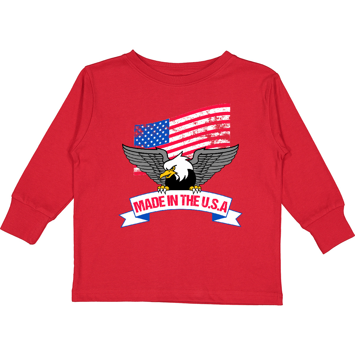 Inktastic American Flag Made In The USA With Bald Toddler Long Sleeve T-Shirt U - Picture 3 of 4