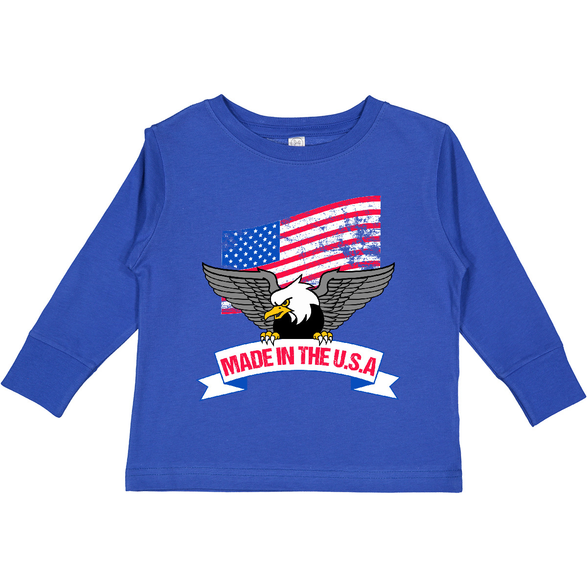 Inktastic American Flag Made In The USA With Bald Toddler Long Sleeve T-Shirt U - Picture 4 of 4
