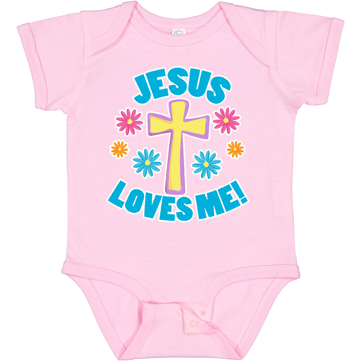 Inktastic Easter Jesus Loves Me With Cross And Flowers Baby Bodysuit Kids Happy - Picture 7 of 8