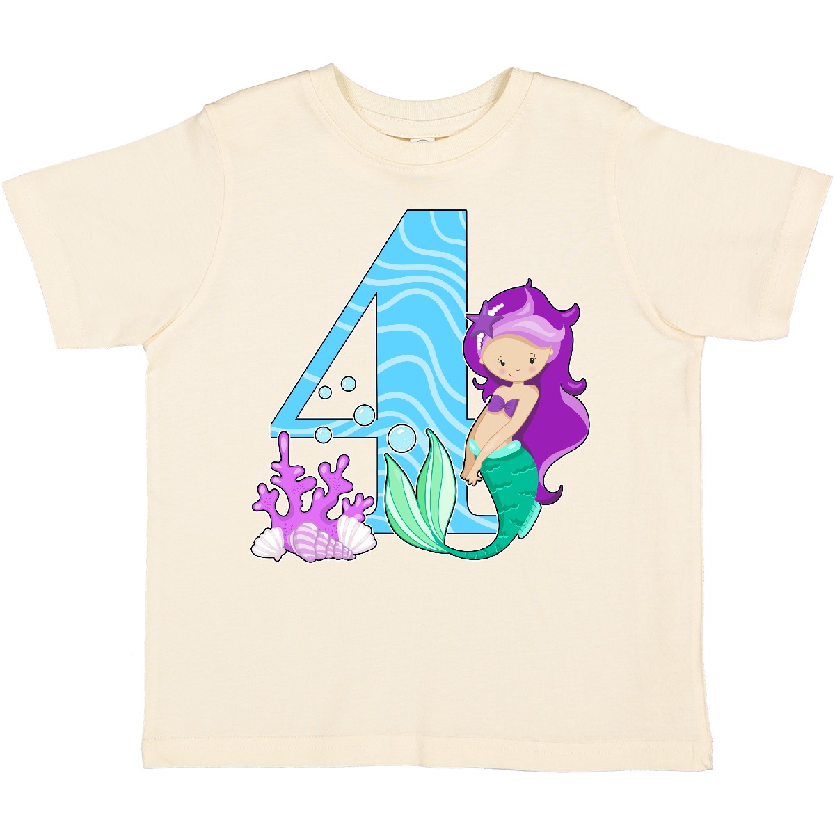 Inktastic Fourth Birthday Mermaid Toddler T-Shirt Birthdays 4th Four Year Old - Picture 7 of 9