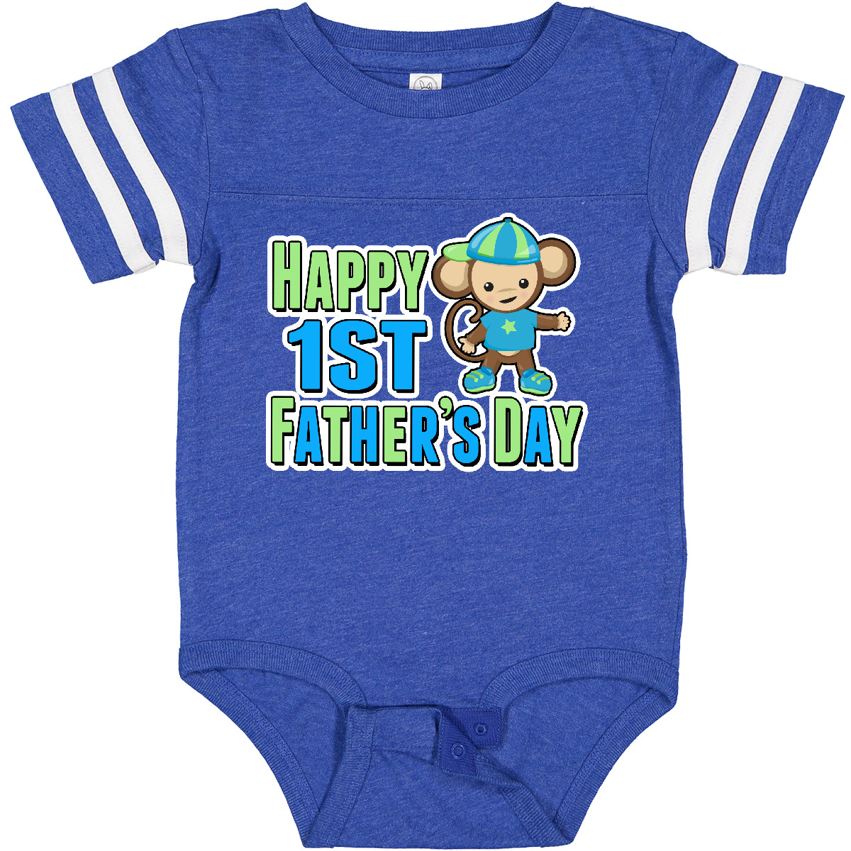 Body bébé Inktastic Happy 1ère fête des pères avec singe 2024 en bleu enfant mignon