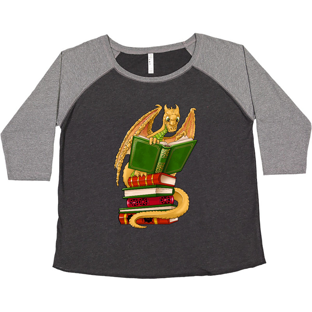 Inktastic Well-Read Cute Gold Dragon Reading Books Women's Plus Size T-Shirt Fun - Picture 3 of 3