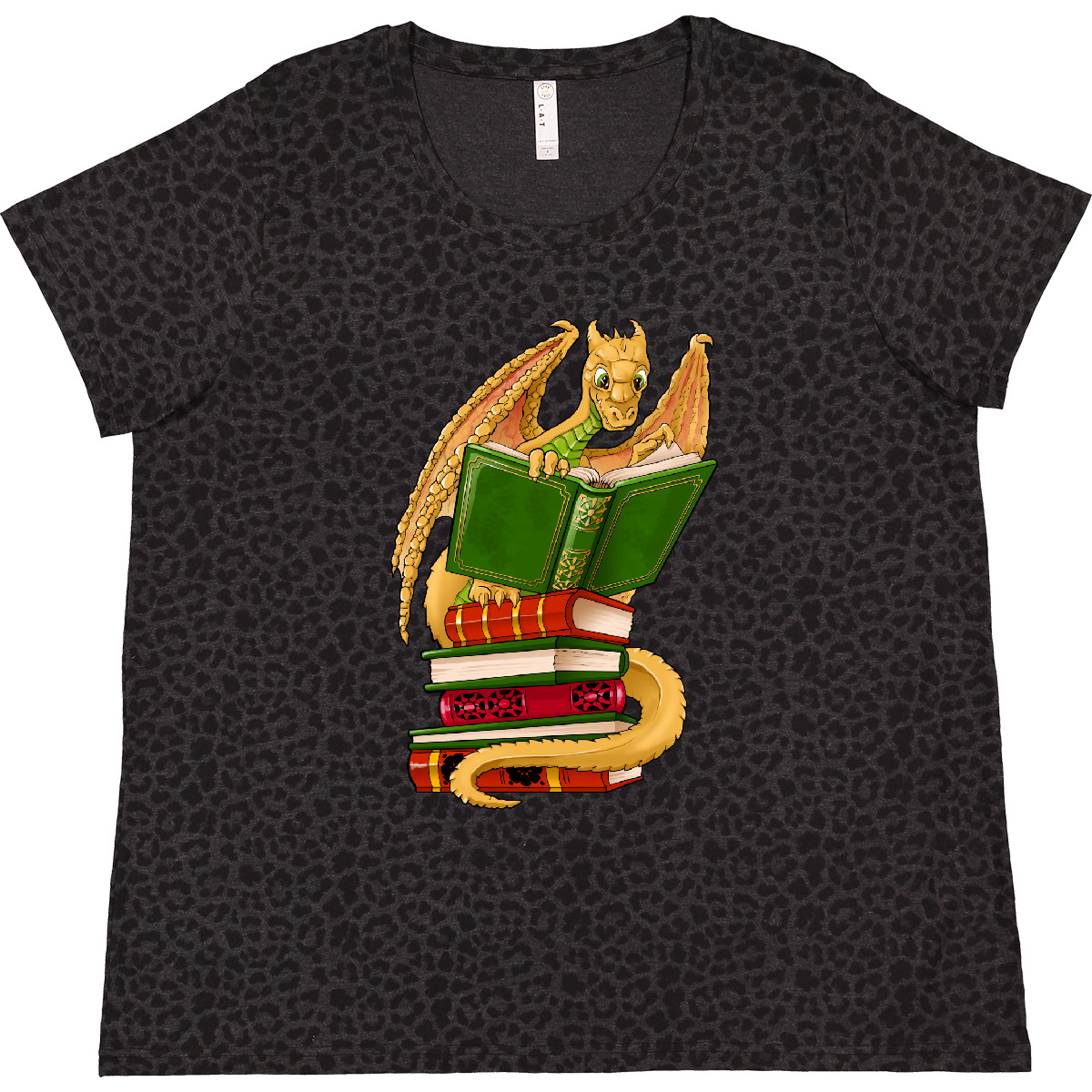 Inktastic Well-Read Cute Gold Dragon Reading Books Women's Plus Size T-Shirt Fun - Picture 2 of 3