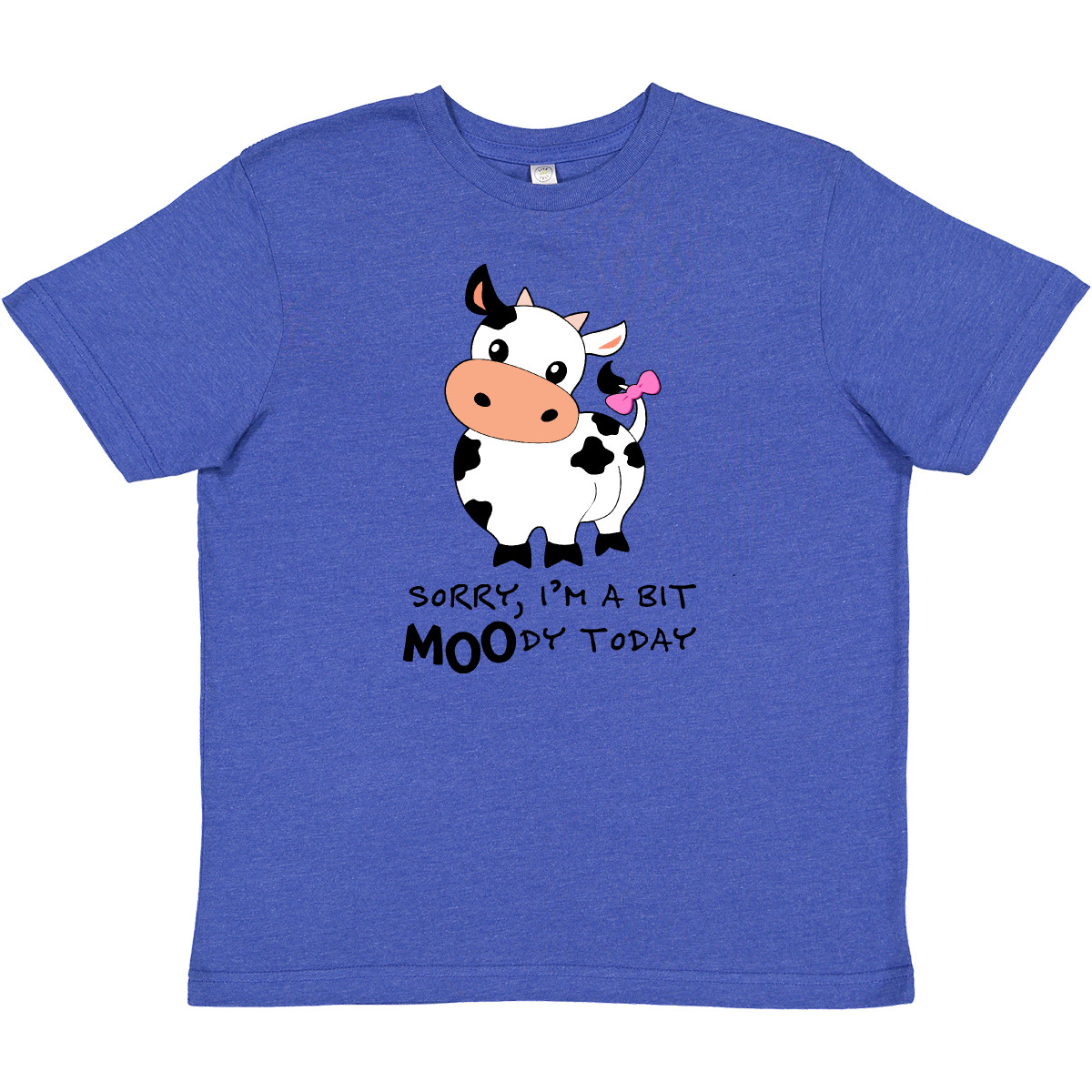 Inktastic Sorry, I'm A Bit MOOdy Today Cute Cow Pun Youth T-Shirt Farm Animals - Picture 2 of 2