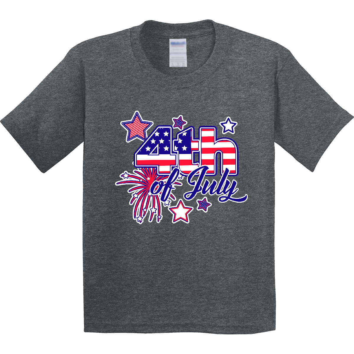 Inktastic 4th Of July Fireworks Stars And American Flag Youth T-Shirt Fourth Red - Picture 2 of 4