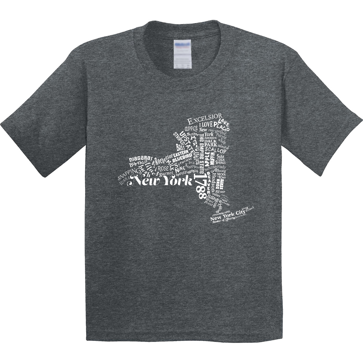 Inktastic New York State Word Salad Youth T-Shirt Home Empire City Upstate Lake - Picture 2 of 2