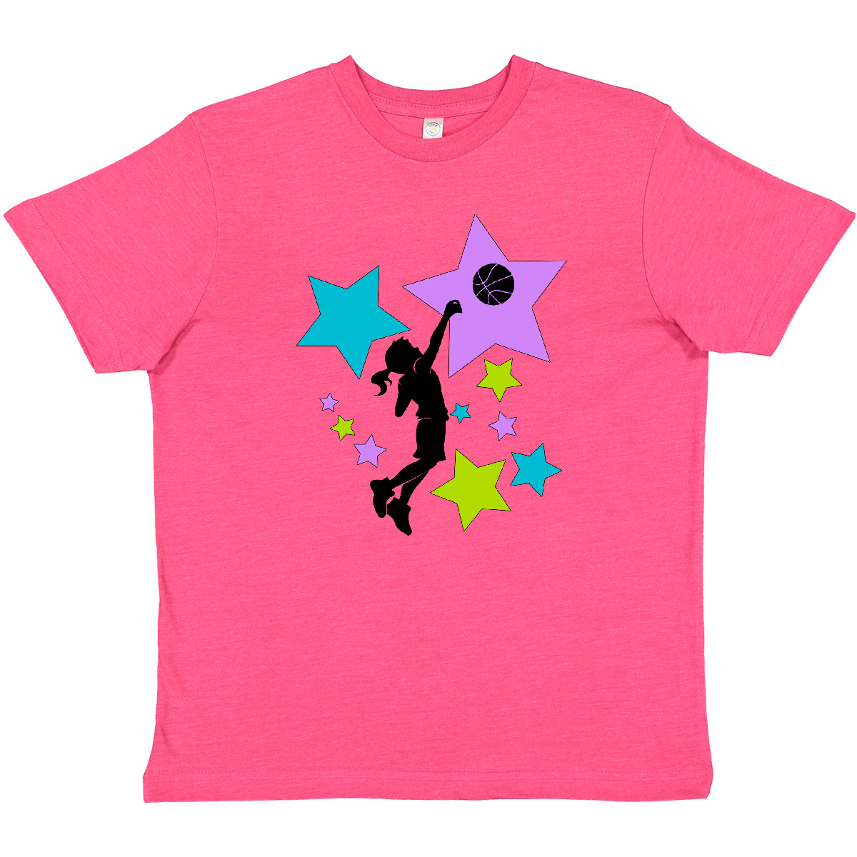 Inktastic Girl Playing Basketball Purple, Blue, Green Stars Youth T-Shirt Play - Picture 4 of 5