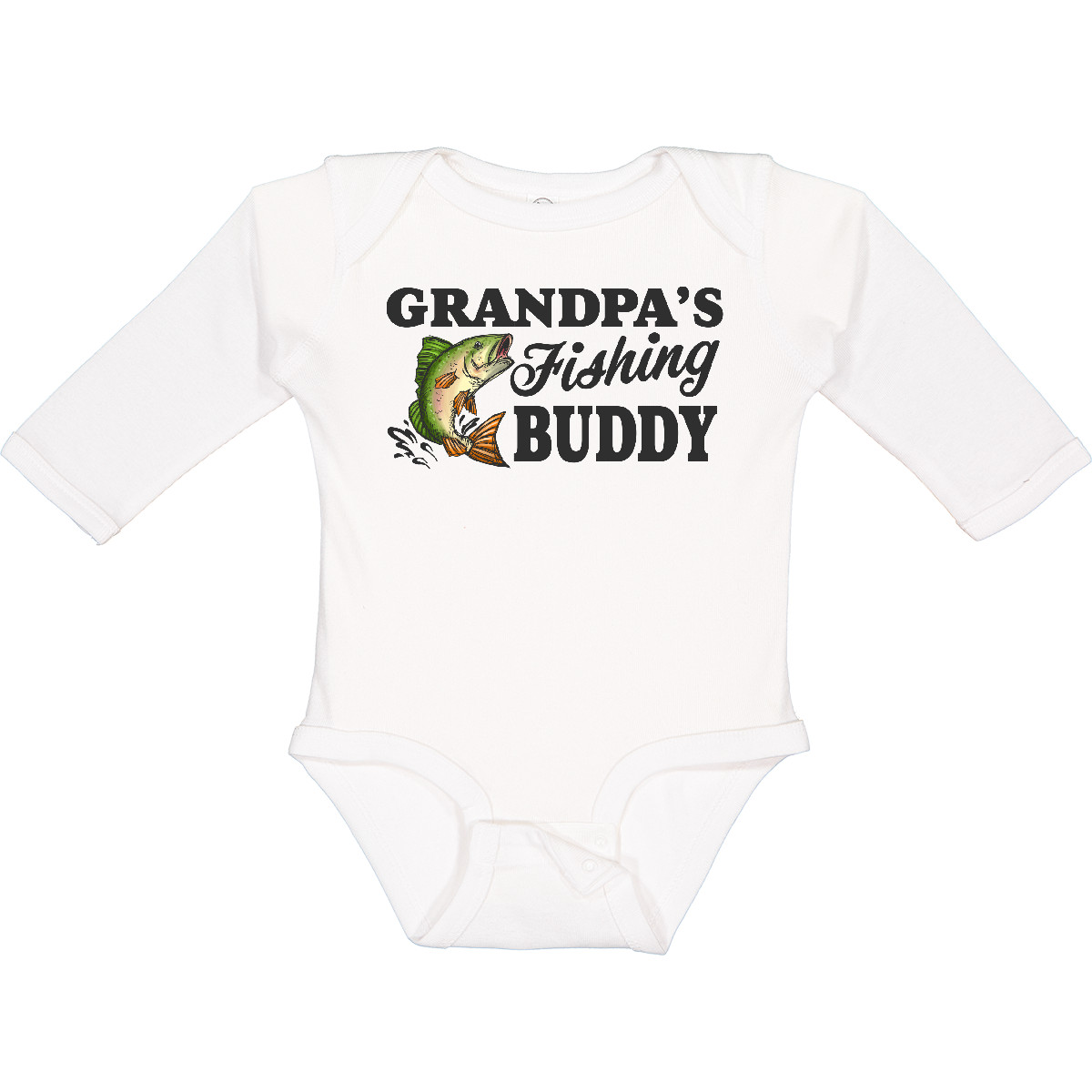 Inktastic Grandpa's Fishing Buddy Long Sleeve Creeper Kids Little Fish I Love - Picture 8 of 8