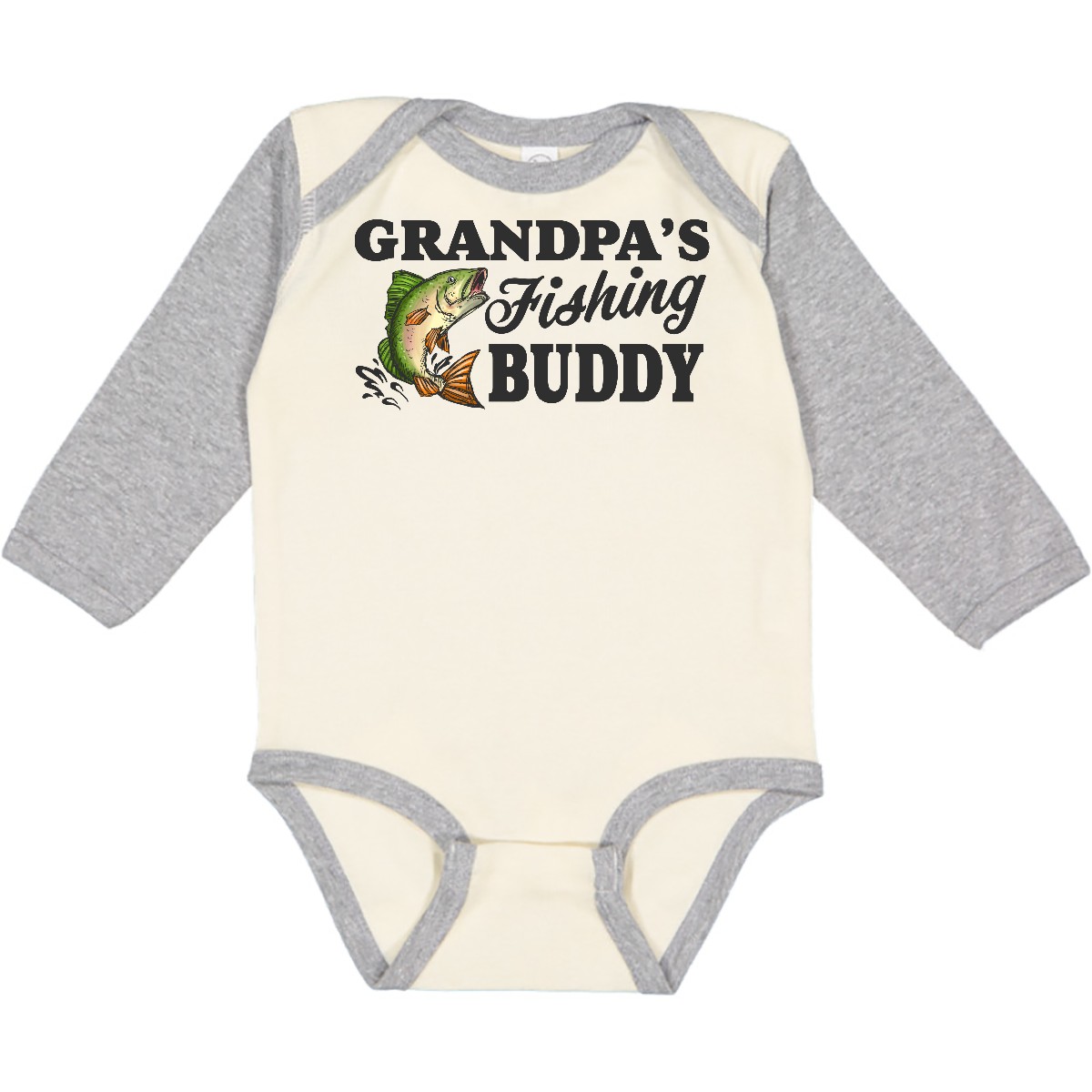 Inktastic Grandpa's Fishing Buddy Long Sleeve Creeper Kids Little Fish I Love - Picture 7 of 8