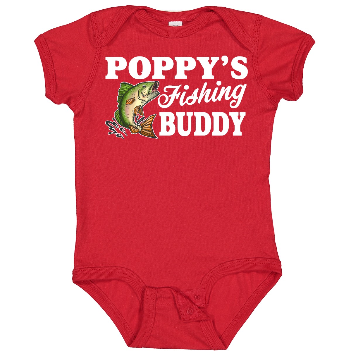 Inktastic Poppy's Fishing Buddy With White Text Baby Bodysuit Kids Little Fish I - Picture 6 of 7