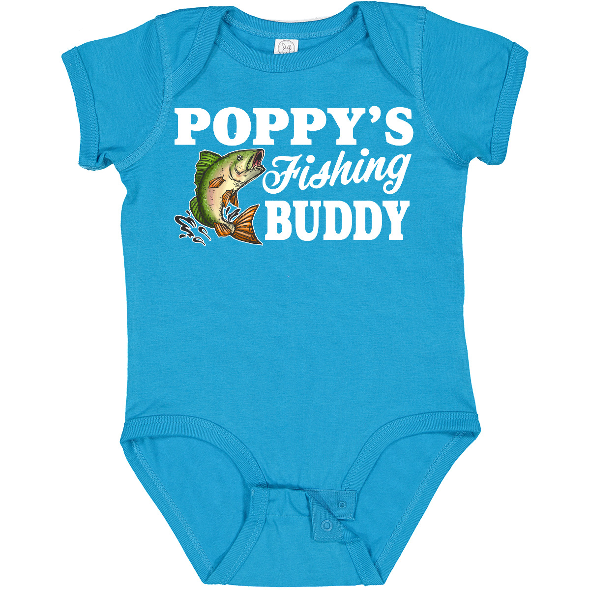 Inktastic Poppy's Fishing Buddy With White Text Baby Bodysuit Kids Little Fish I - Picture 7 of 7