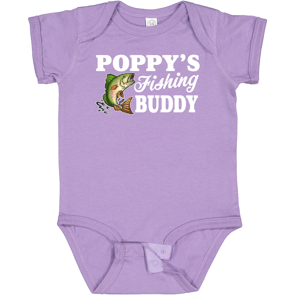 Inktastic Poppy's Fishing Buddy With White Text Baby Bodysuit Kids Little Fish I - Picture 5 of 7