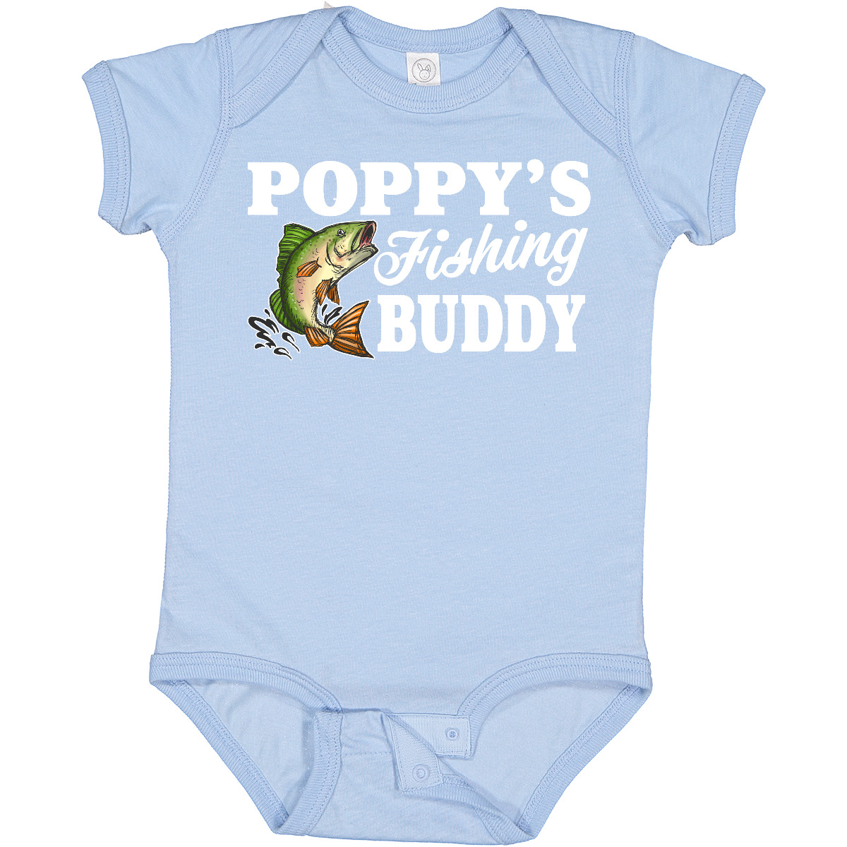 Inktastic Poppy's Fishing Buddy With White Text Baby Bodysuit Kids Little Fish I - Picture 3 of 7