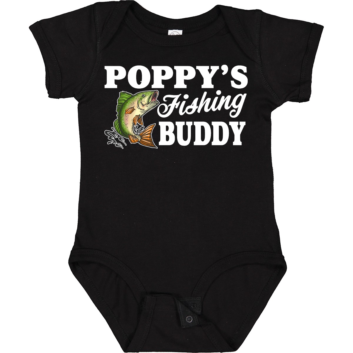 Inktastic Poppy's Fishing Buddy With White Text Baby Bodysuit Kids Little Fish I - Picture 2 of 7