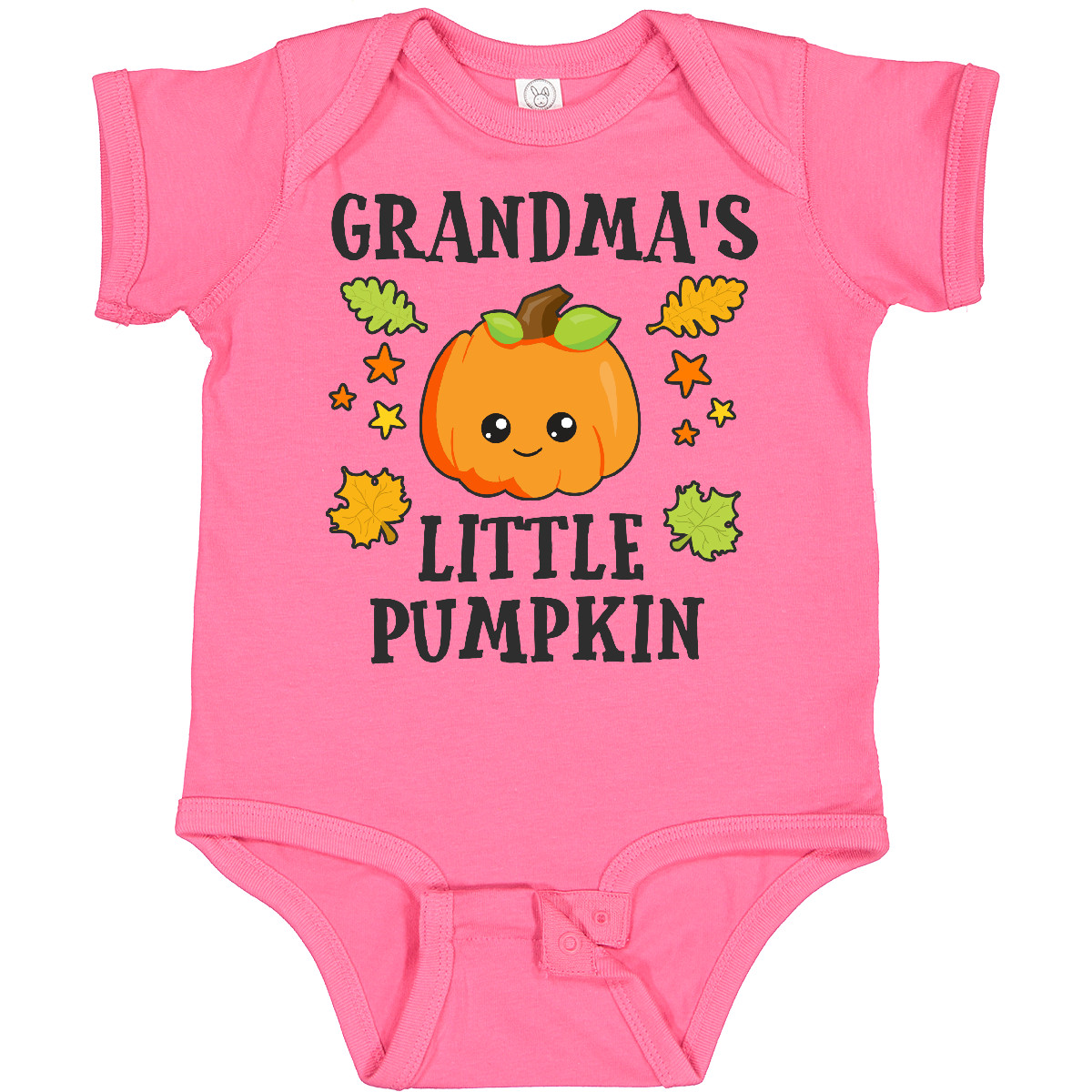 Inktastic Grandmas Little Pumpkin With Leaves And Stars Baby Bodysuit Halloween - Picture 3 of 7