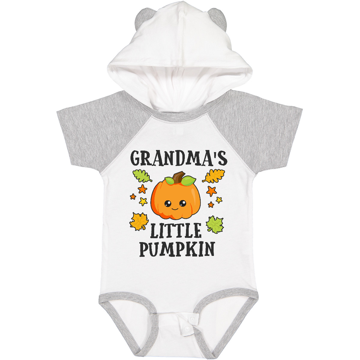 Inktastic Grandmas Little Pumpkin With Leaves And Stars Baby Bodysuit Halloween - Picture 7 of 7