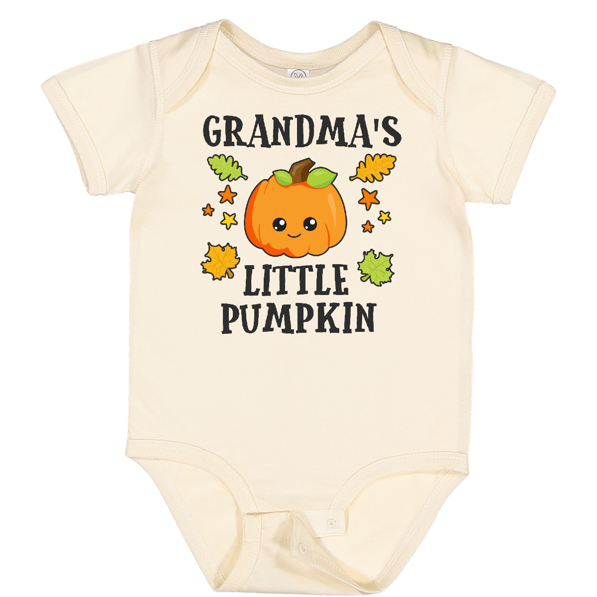 Inktastic Grandmas Little Pumpkin With Leaves And Stars Baby Bodysuit Halloween - Picture 4 of 7