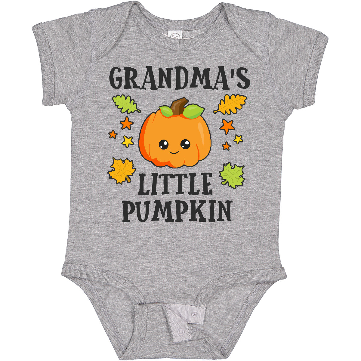Inktastic Grandmas Little Pumpkin With Leaves And Stars Baby Bodysuit Halloween - Picture 2 of 7
