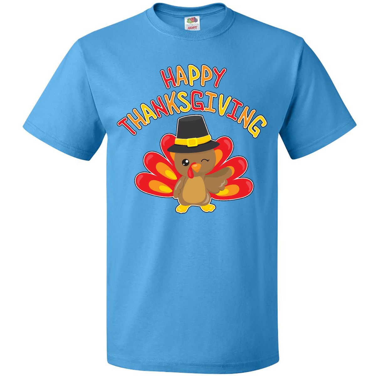 Inktastic Happy Thanksgiving- Cute Turkey In Pilgrim Hat T-Shirt Animal Children - Picture 7 of 12
