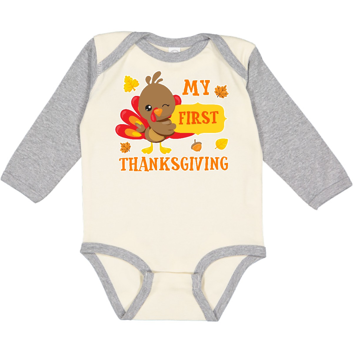 Inktastic My First Thanksgiving With Turkey And Leaves Long Sleeve Creeper Cute