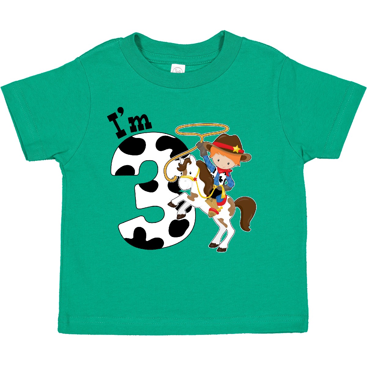 Inktastic I'm Three-cowboy Riding Horse Birthday Toddler T-Shirt Birthdays Third - Picture 4 of 9