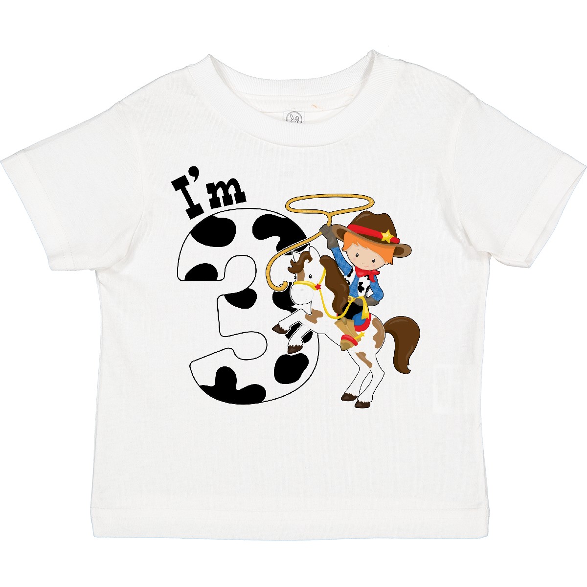 Inktastic I'm Three-cowboy Riding Horse Birthday Toddler T-Shirt Birthdays Third - Picture 9 of 9
