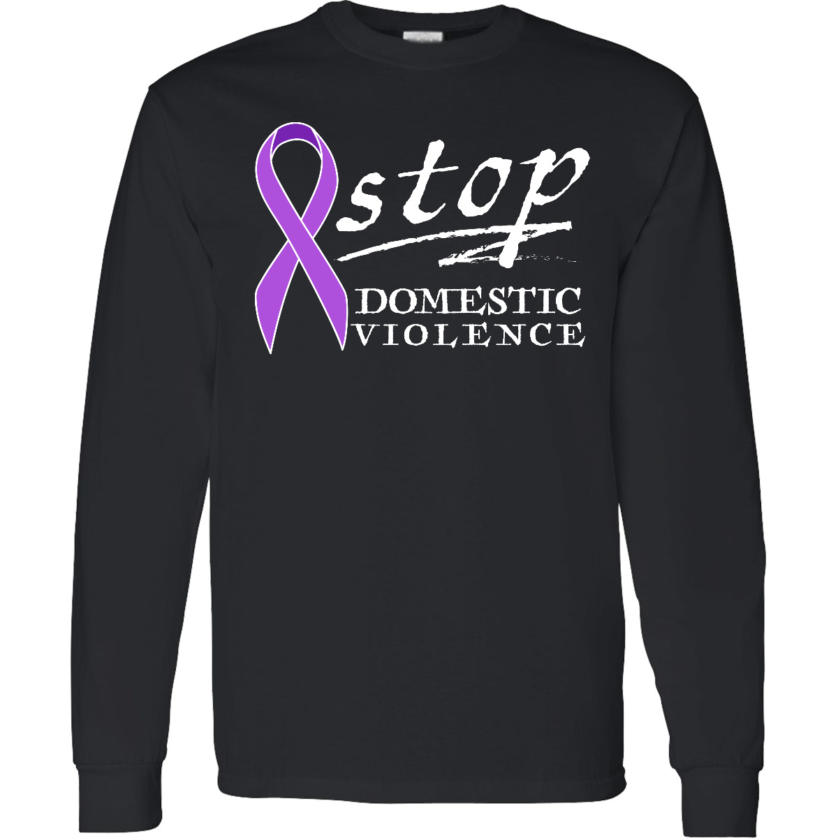 Inktastic Stop Domestic Violence-purple Ribbon Long Sleeve T-Shirt Awareness Tee