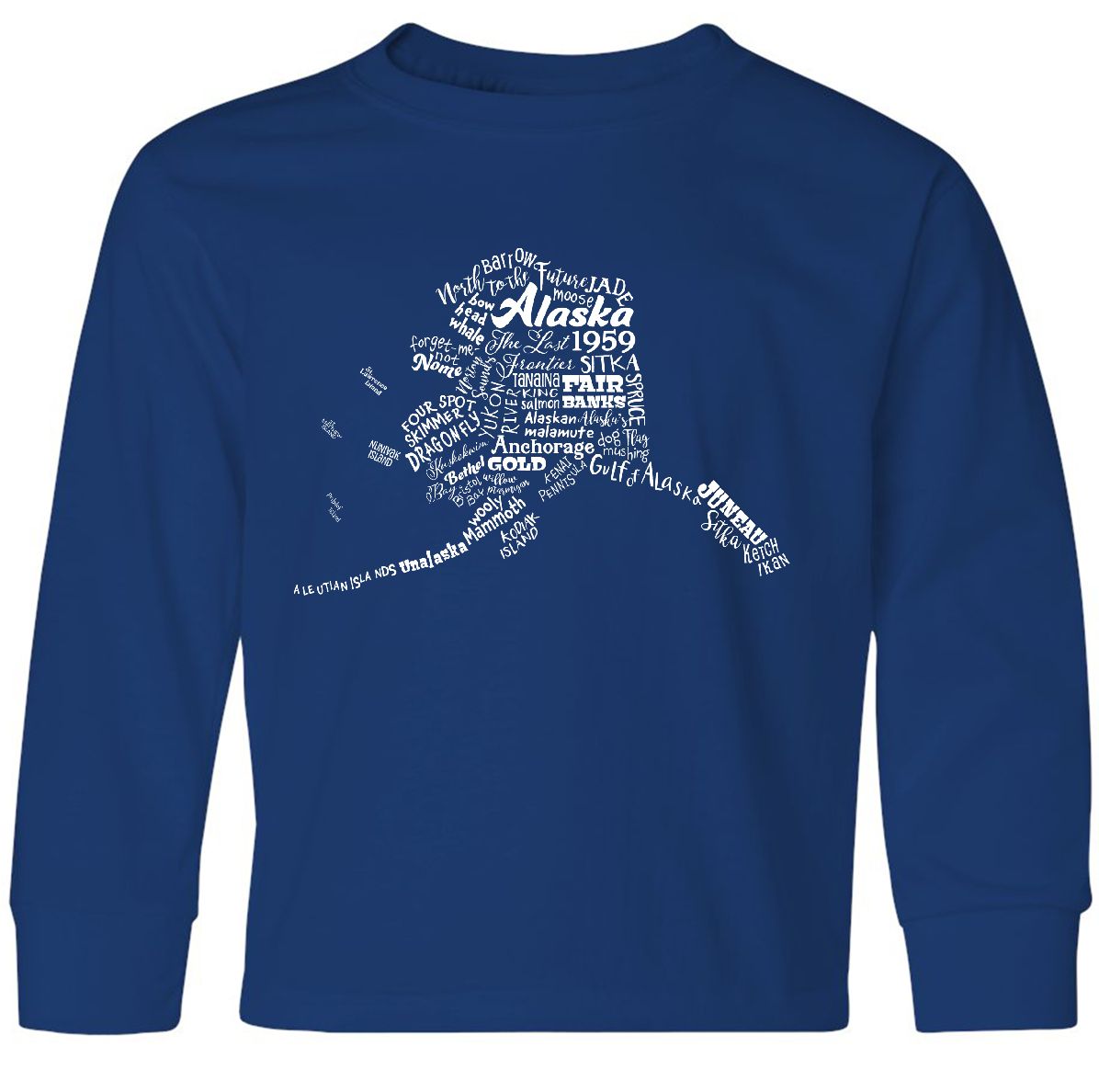 Inktastic Alaska Word Salad- State Outline Youth Long Sleeve T-Shirt Home Last - Picture 2 of 2