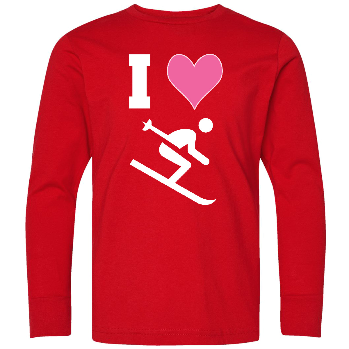 Inktastic I Love Skiing Cute Sports Youth Long Sleeve T-Shirt Ski Winter Alpine - Picture 3 of 3
