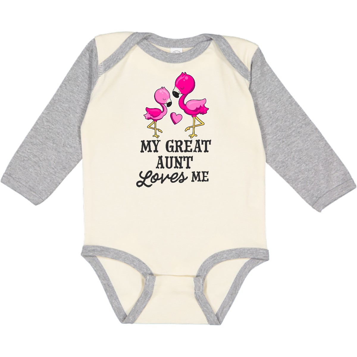 Inktastic My Great Aunt Loves Me With Two Flamingos Long Sleeve Creeper Family - Picture 5 of 5