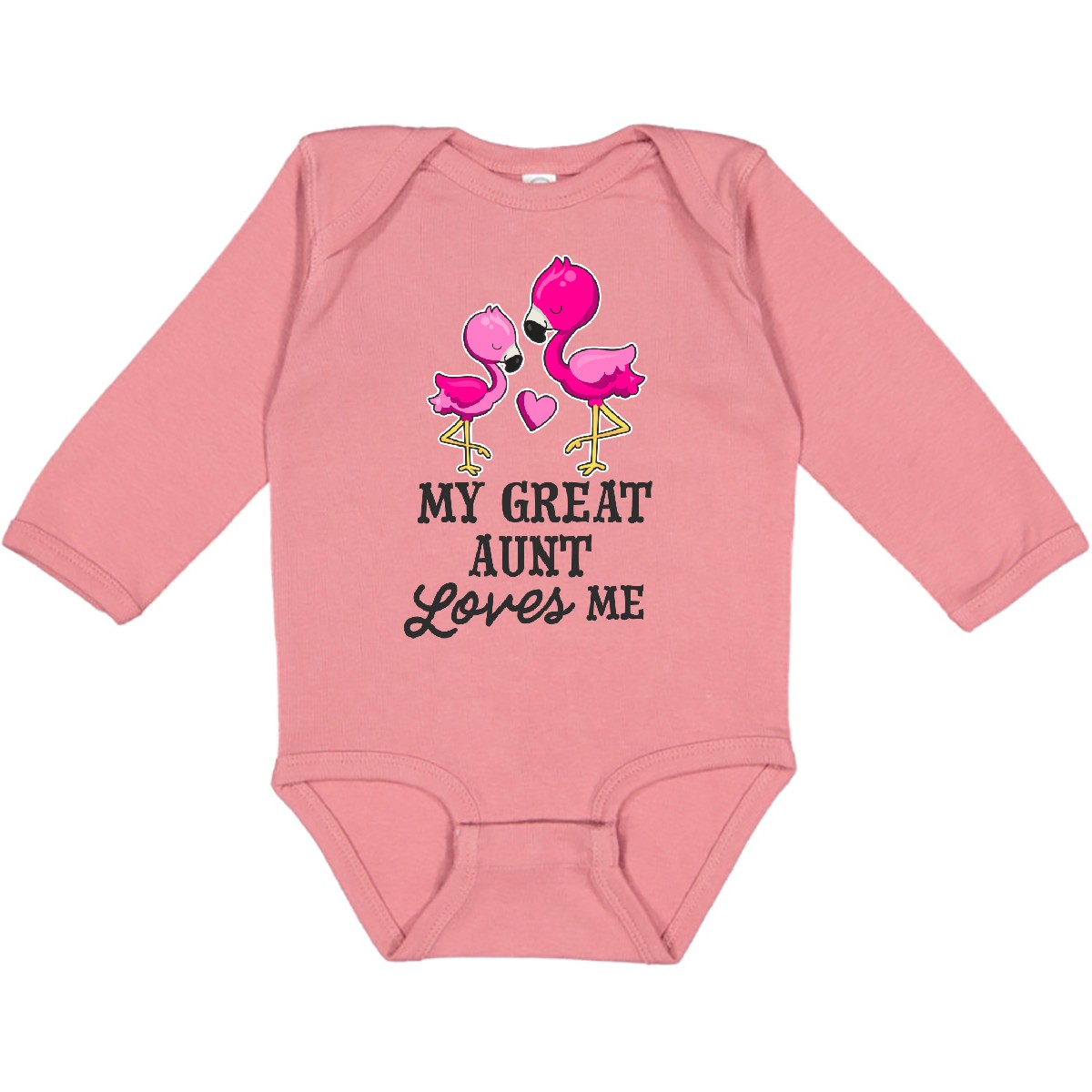 Inktastic My Great Aunt Loves Me With Two Flamingos Long Sleeve Creeper Family - Picture 3 of 5