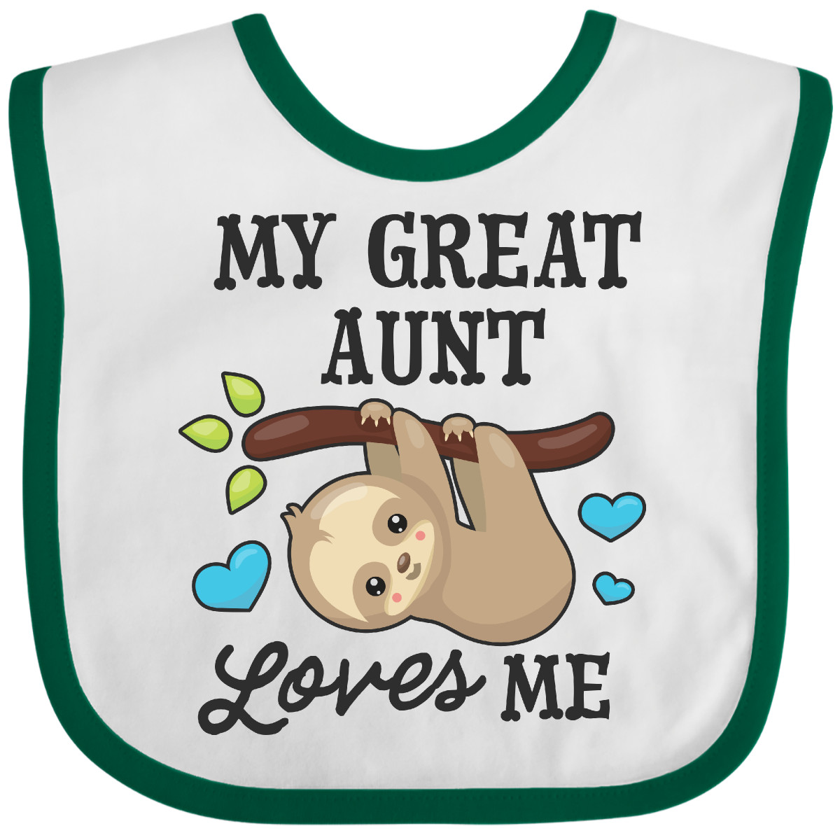 Inktastic My Great Aunt Loves Me With Sloth And Hearts Baby Bib Animals Kids For - Imagen 20 de 25