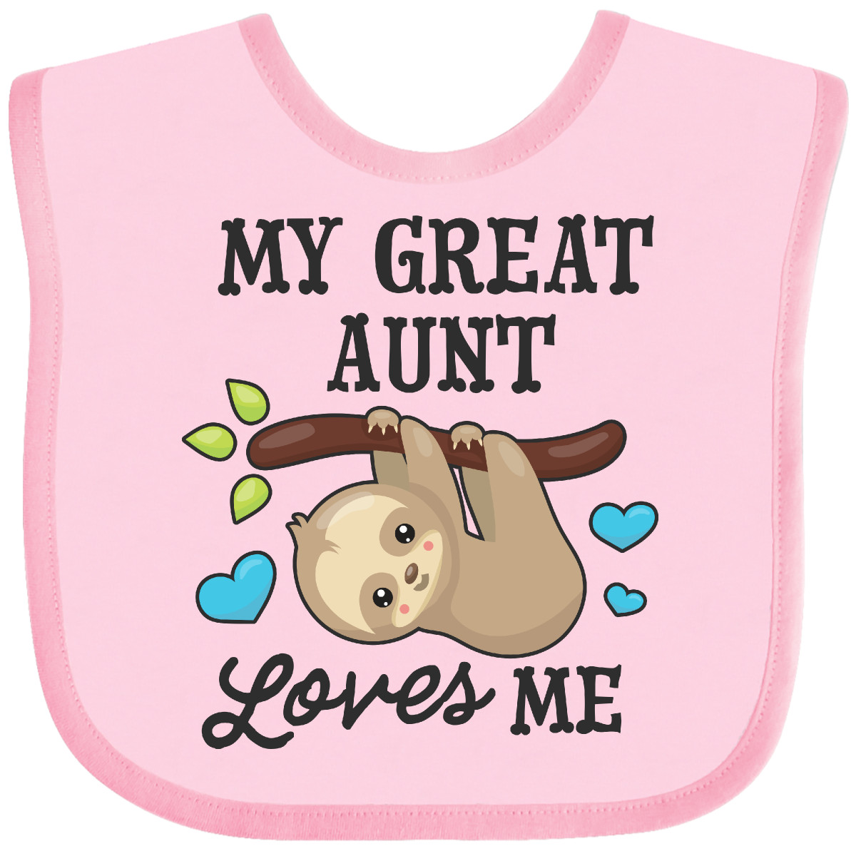Inktastic My Great Aunt Loves Me With Sloth And Hearts Baby Bib Animals Kids For - Imagen 13 de 25