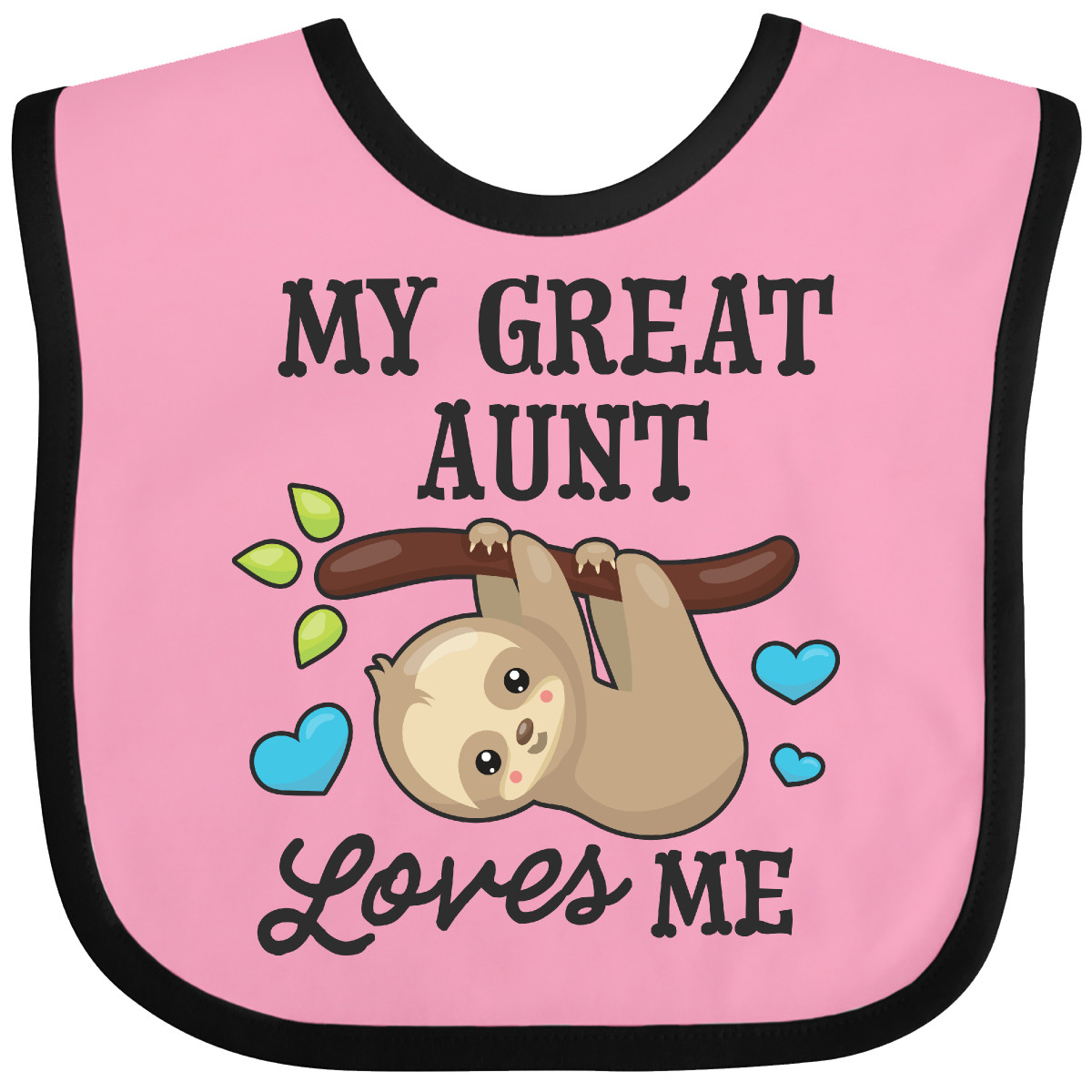 Inktastic My Great Aunt Loves Me With Sloth And Hearts Baby Bib Animals Kids For - Imagen 14 de 25