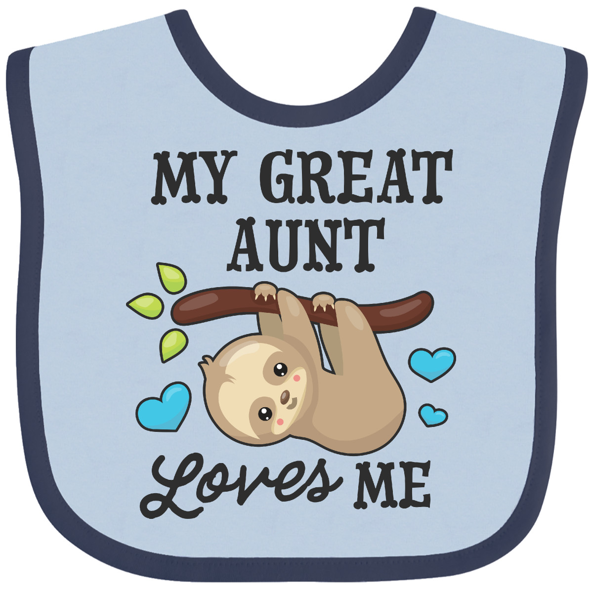 Inktastic My Great Aunt Loves Me With Sloth And Hearts Baby Bib Animals Kids For - Imagen 5 de 25