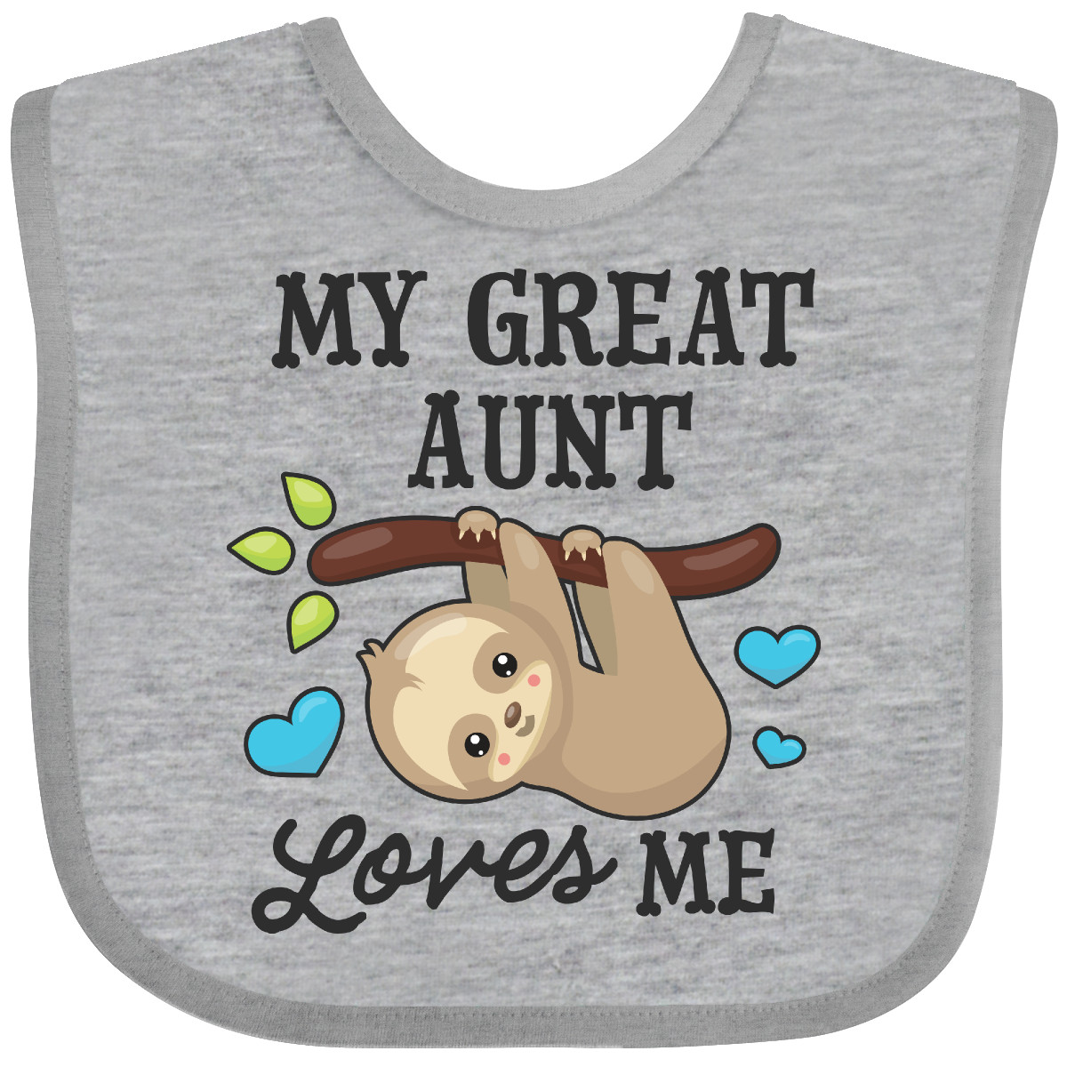 Inktastic My Great Aunt Loves Me With Sloth And Hearts Baby Bib Animals Kids For - Imagen 9 de 25