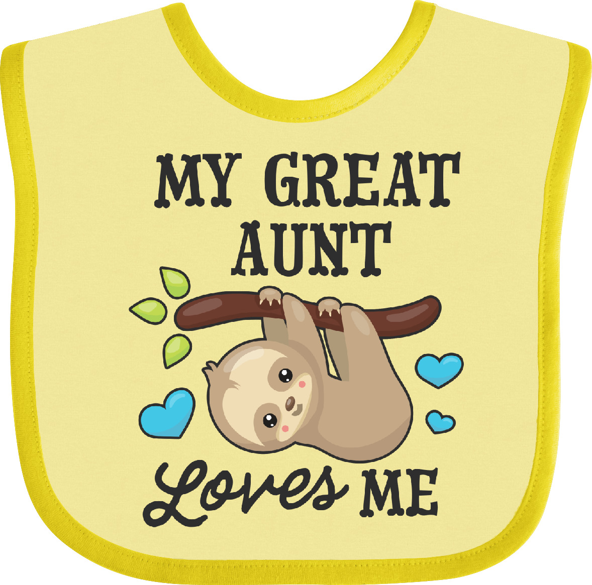 Inktastic My Great Aunt Loves Me With Sloth And Hearts Baby Bib Animals Kids For - Imagen 3 de 25