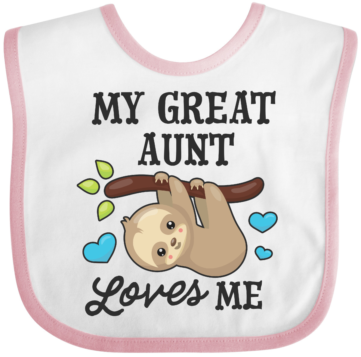 Inktastic My Great Aunt Loves Me With Sloth And Hearts Baby Bib Animals Kids For - Imagen 23 de 25