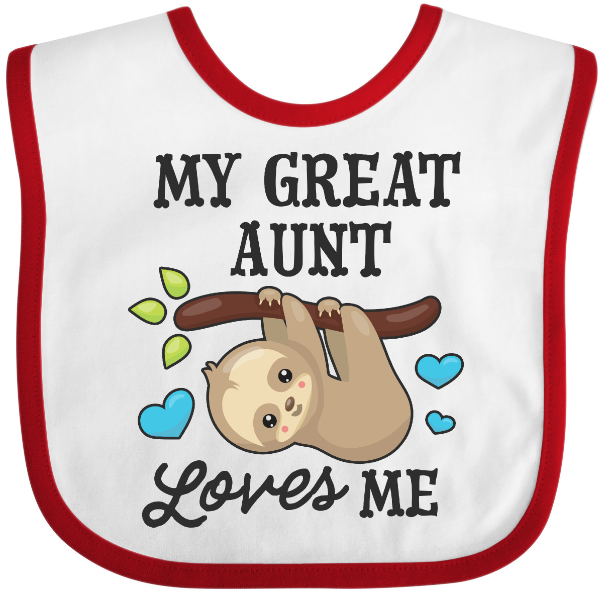 Inktastic My Great Aunt Loves Me With Sloth And Hearts Baby Bib Animals Kids For - Imagen 24 de 25