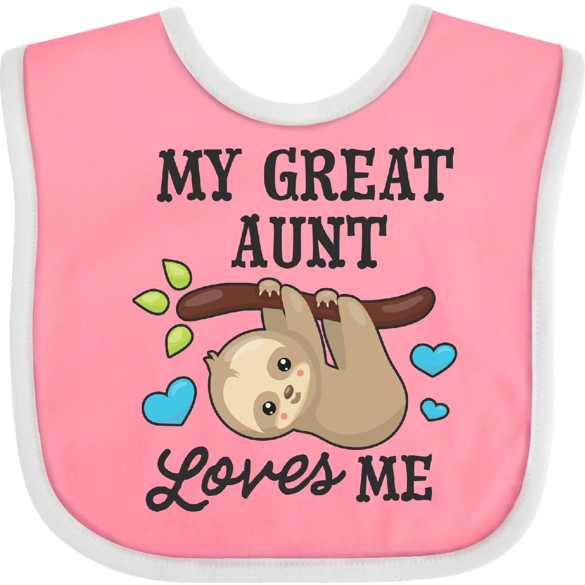 Inktastic My Great Aunt Loves Me With Sloth And Hearts Baby Bib Animals Kids For - Imagen 15 de 25