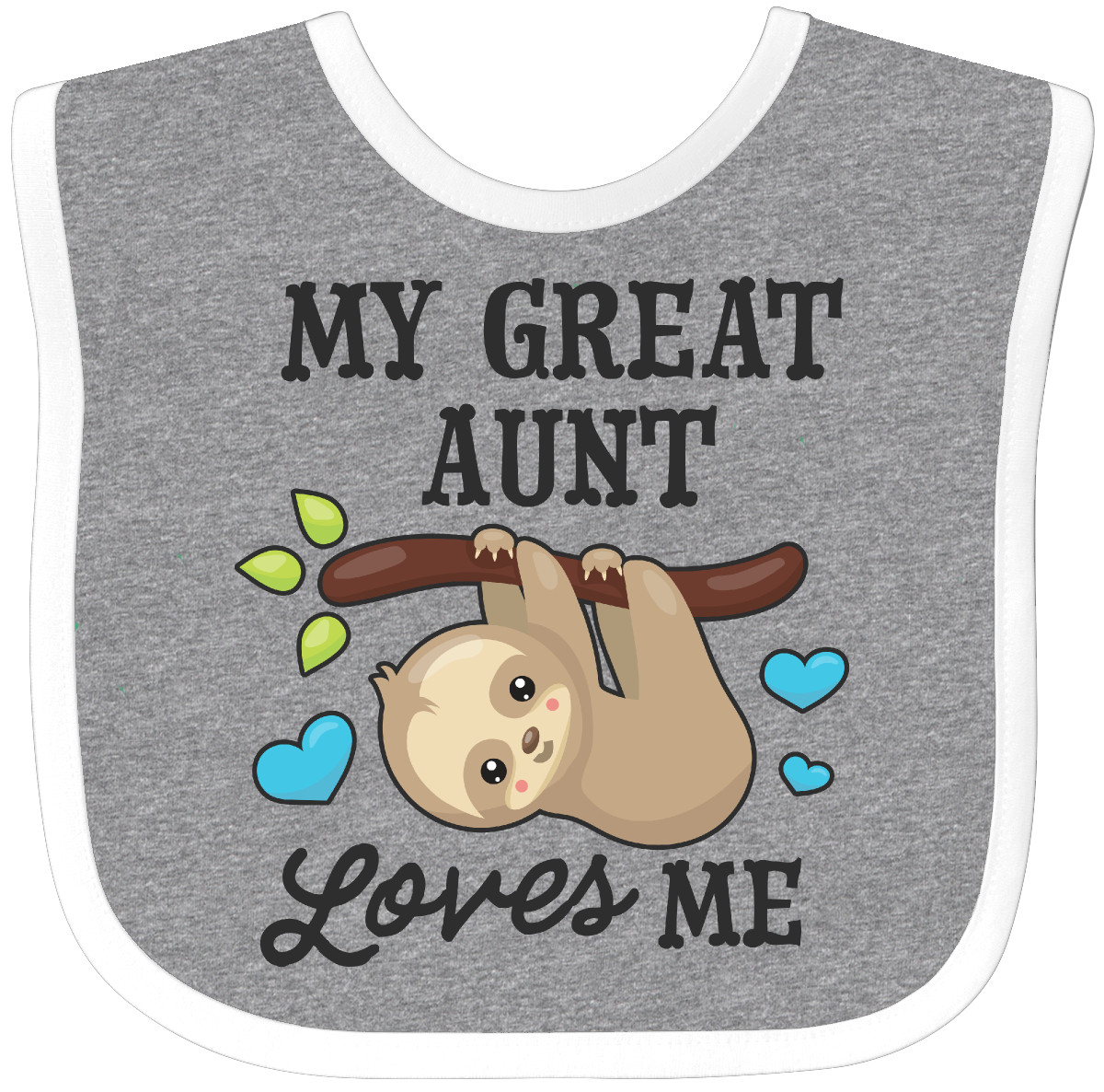 Inktastic My Great Aunt Loves Me With Sloth And Hearts Baby Bib Animals Kids For - Imagen 8 de 25