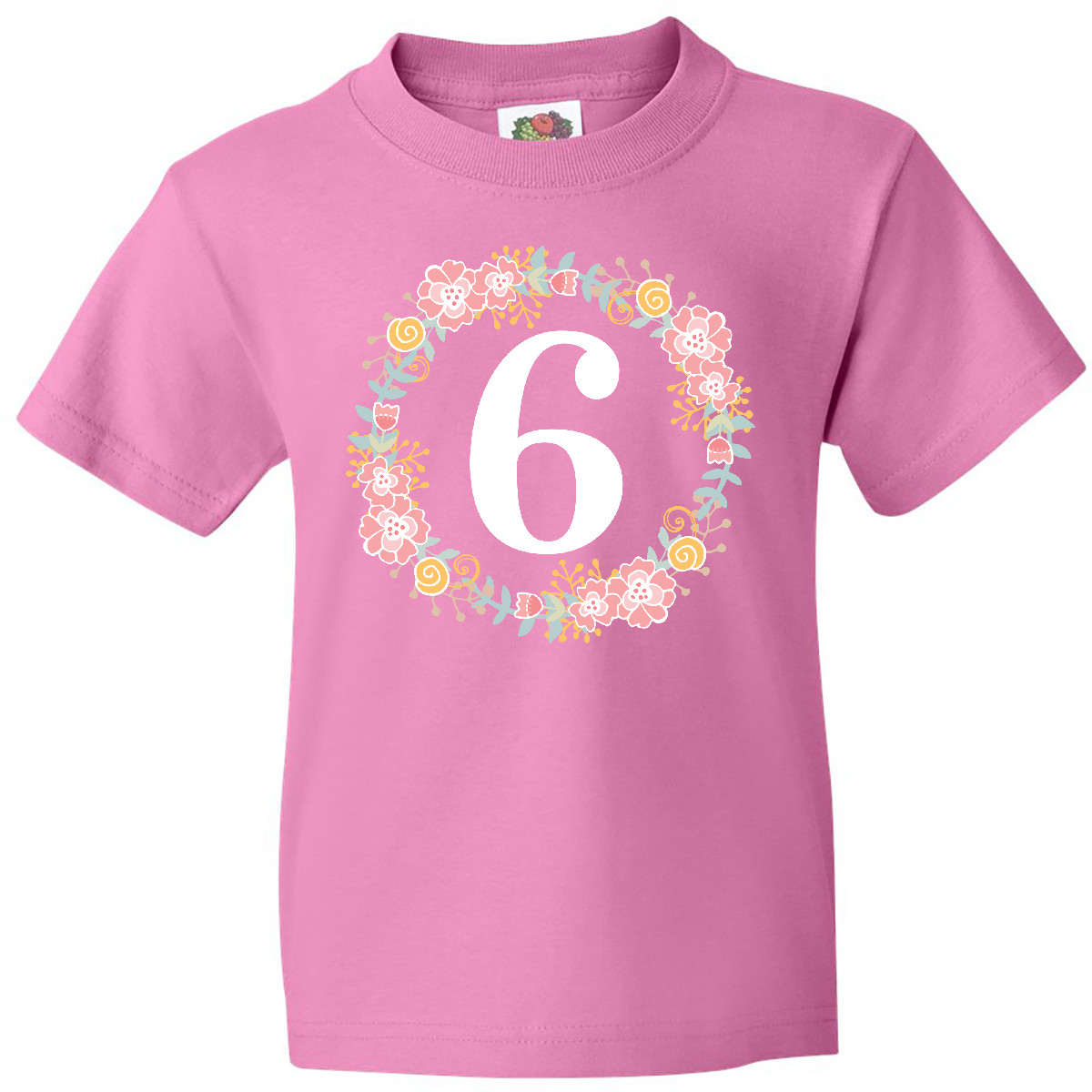 Inktastic 6th Birthday Floral Wreath Youth T-Shirt Sixth Im Flowers Childs Tee - Picture 2 of 6