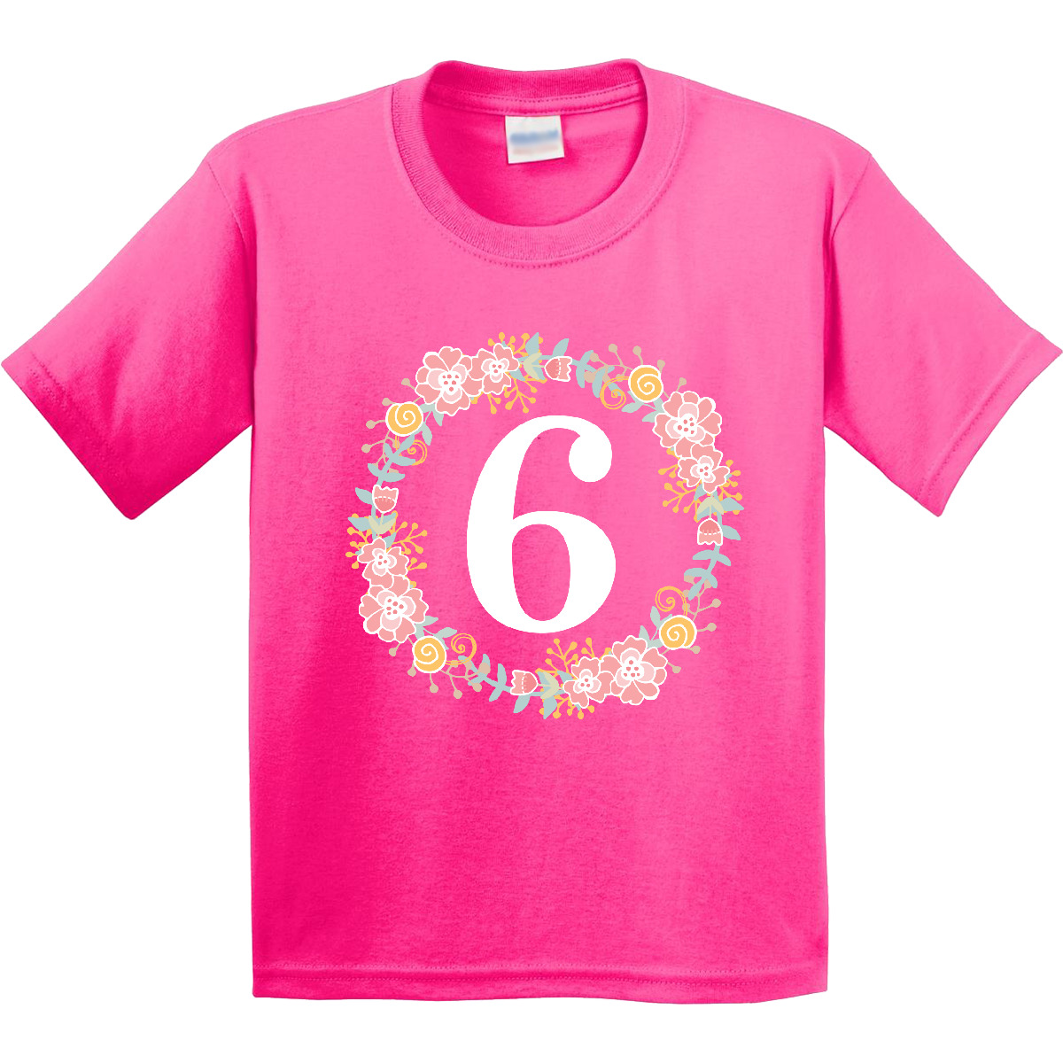 Inktastic 6th Birthday Floral Wreath Youth T-Shirt Sixth Im Flowers Childs Tee - Picture 3 of 6