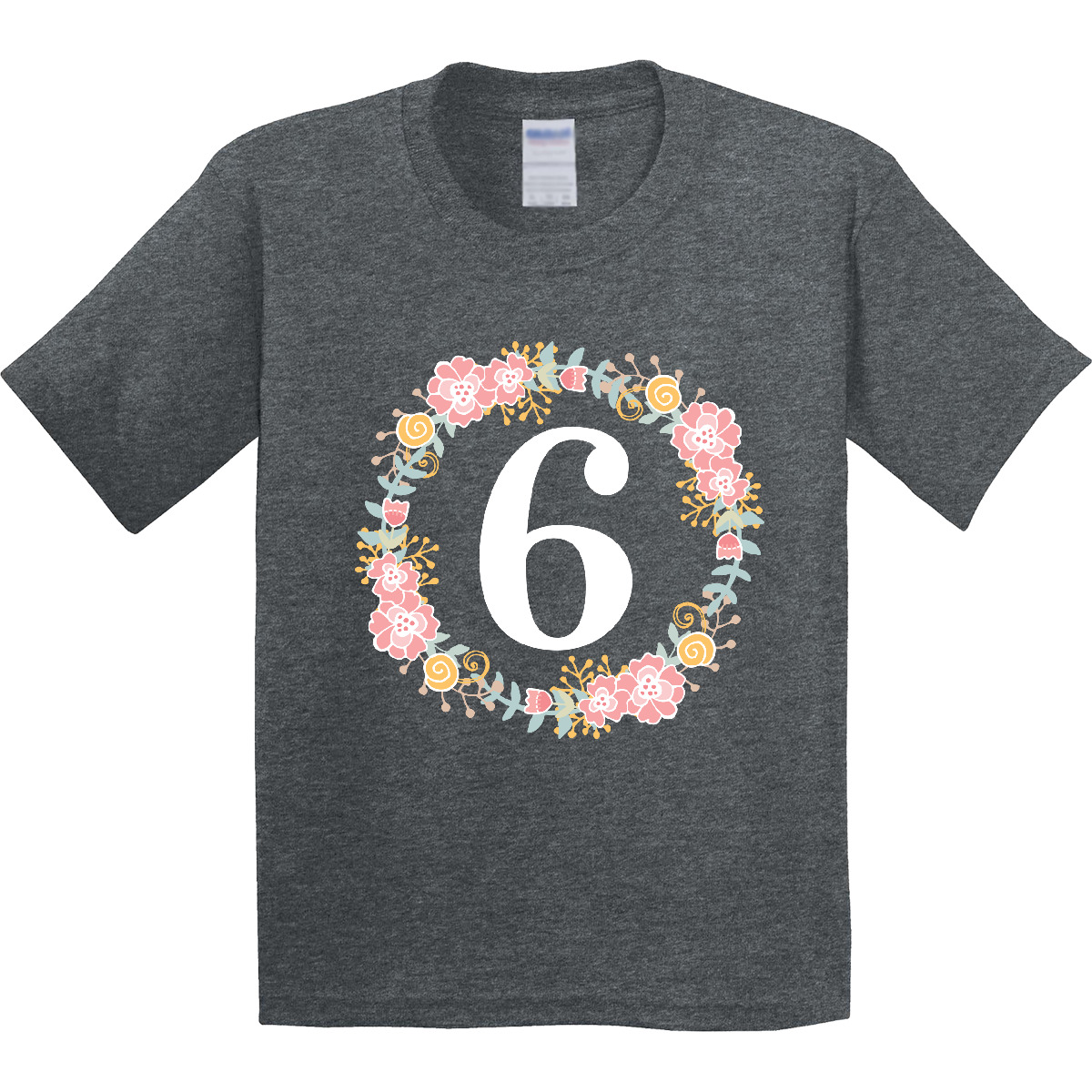 Inktastic 6th Birthday Floral Wreath Youth T-Shirt Sixth Im Flowers Childs Tee - Picture 4 of 6