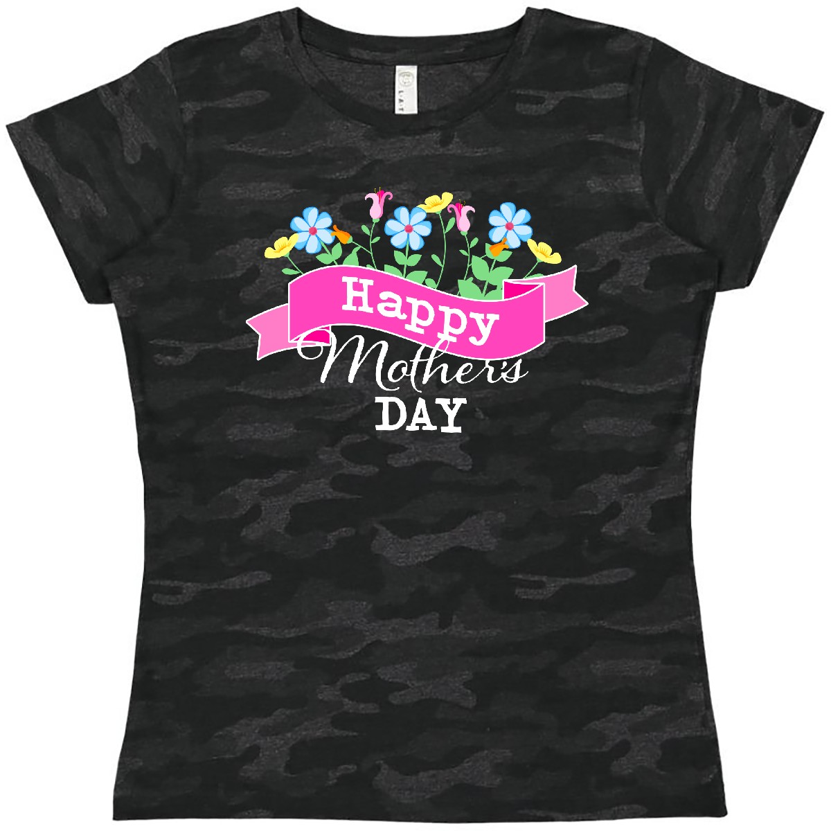 Inktastic Happy Mothers Day With Banner And Flowers Women's T-Shirt Mother Tees - Picture 3 of 3