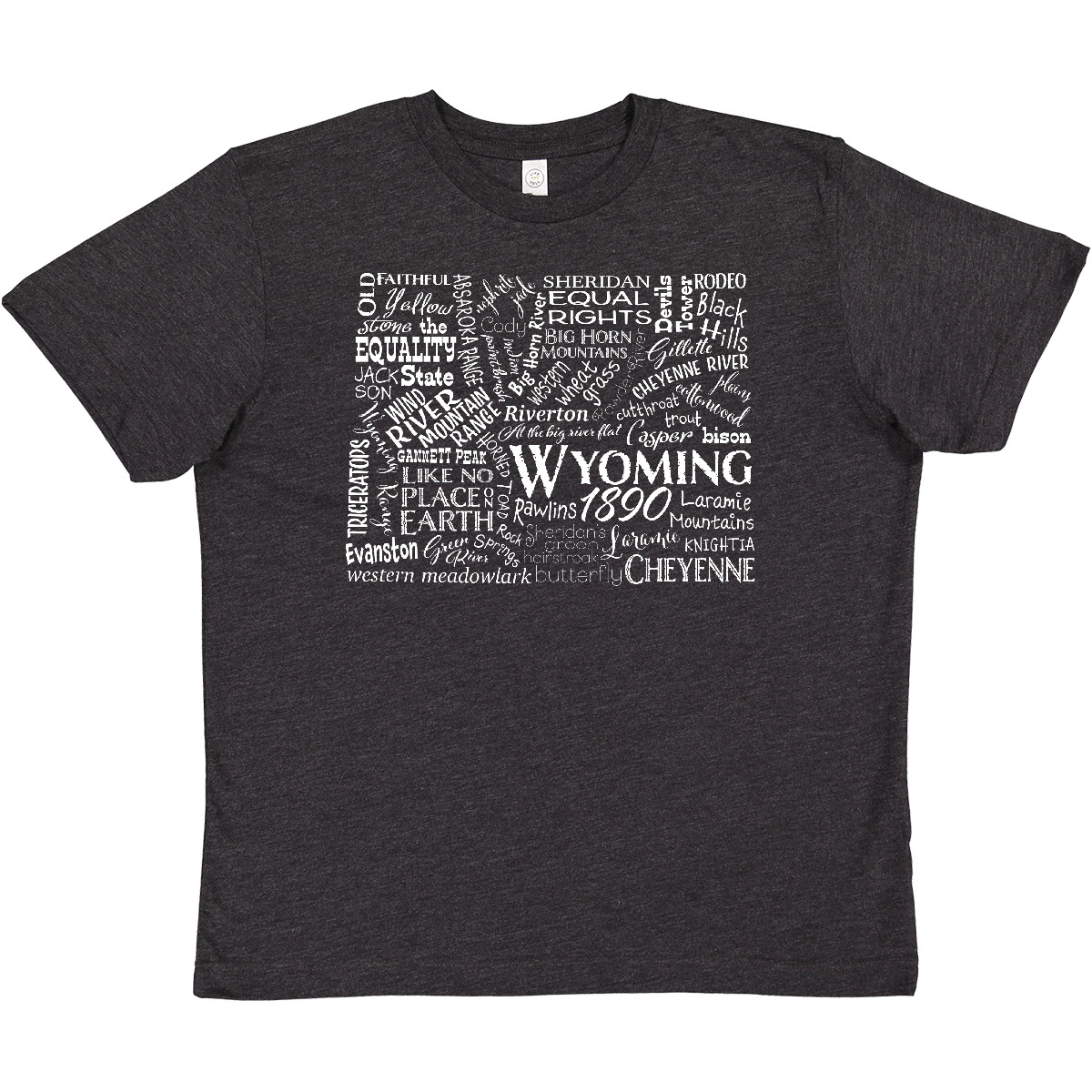 Inktastic Wyoming State Word Salad Youth T-Shirt Home Equality Mountains City - Picture 2 of 3