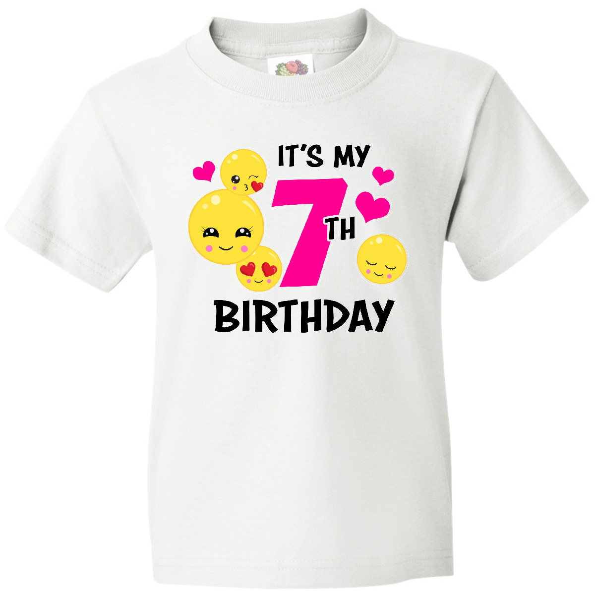 Inktastic Its My 7th Birthday With Smiling Emoticons Youth T-Shirt Birthdays Fun - Picture 7 of 7