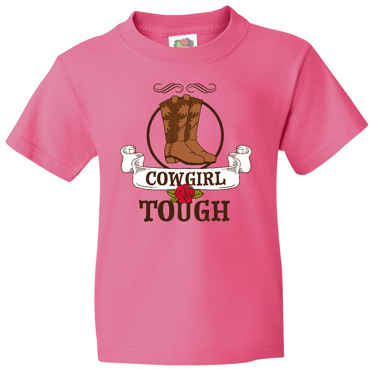 Inktastic Cowgirl Tough With Cowgirl Boots And Rose Youth T-Shirt Country Girl - Picture 3 of 5