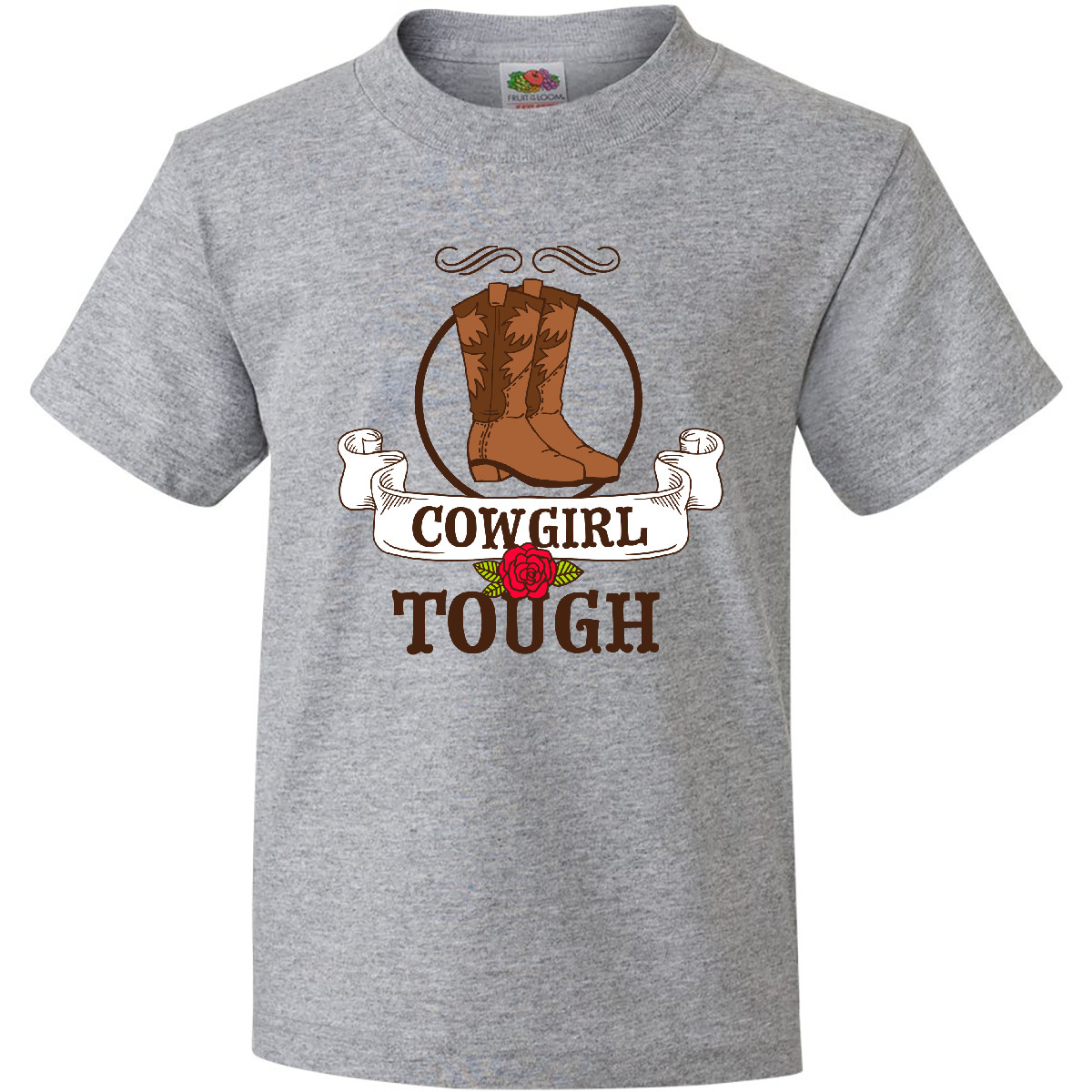Inktastic Cowgirl Tough With Cowgirl Boots And Rose Youth T-Shirt Country Girl - Picture 2 of 5